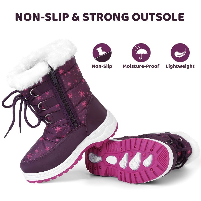 Apakowa Kids Girls Insulated Fur Winter Warm Snow Boots (Toddler/Little Kid) (Color : Purple, Size : 6 M US Toddler) - Image 5